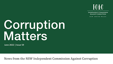 Corruption matters issue 59 June 2022 white text on dark green background