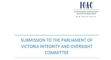 cover of the NSW ICAC submission to the Parliament of Victoria Integrity and Oversight Committee