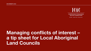 Cover of the Managing Conflicts of Interest - a Tip Sheet for Local Aboriginal Land Councils 